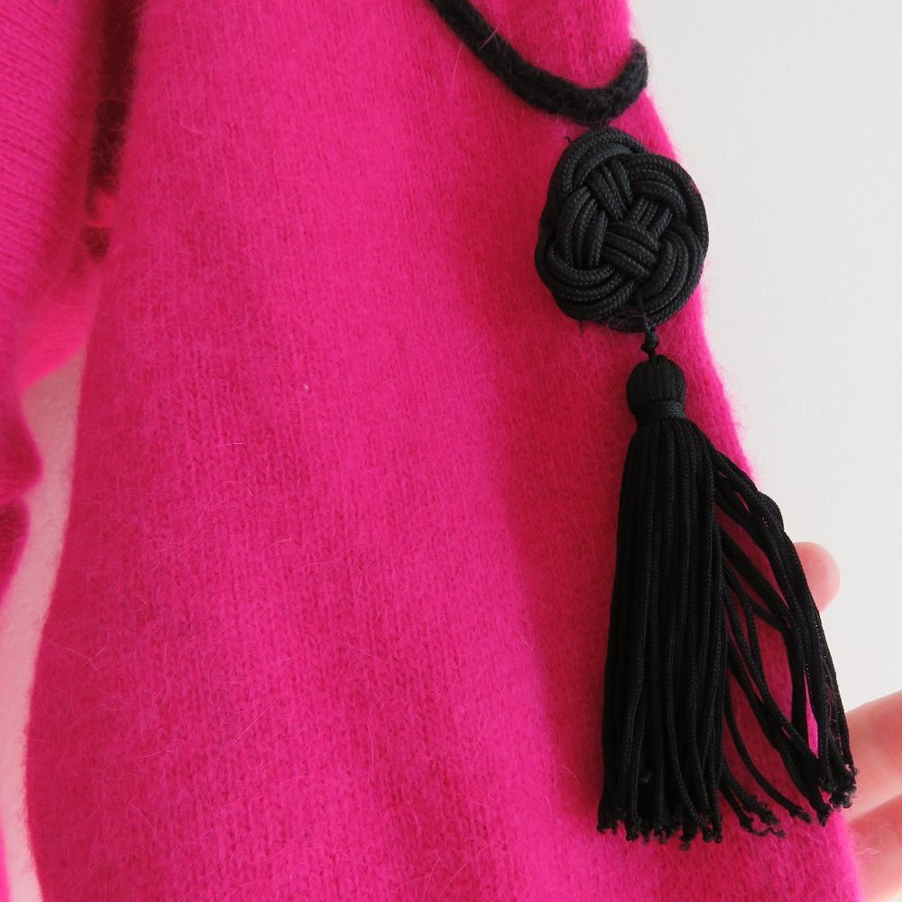 VINTAGE CEDARS Angora Lambswool  Pink Beaded Dolman Sleeve Sweater - Size M - Picture 6 of 15